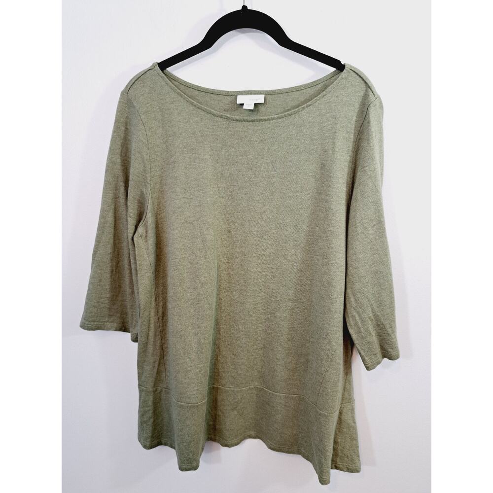 Pure Jill Women's Green Round Neck 3/4 Sleeve Peplum Hem Jersey Knit Top Size M